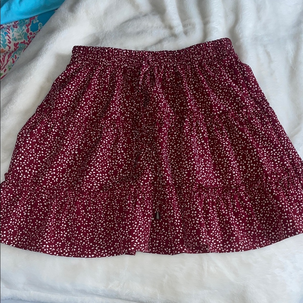 Amazon Burgundy A-Line Skirt with White Dots